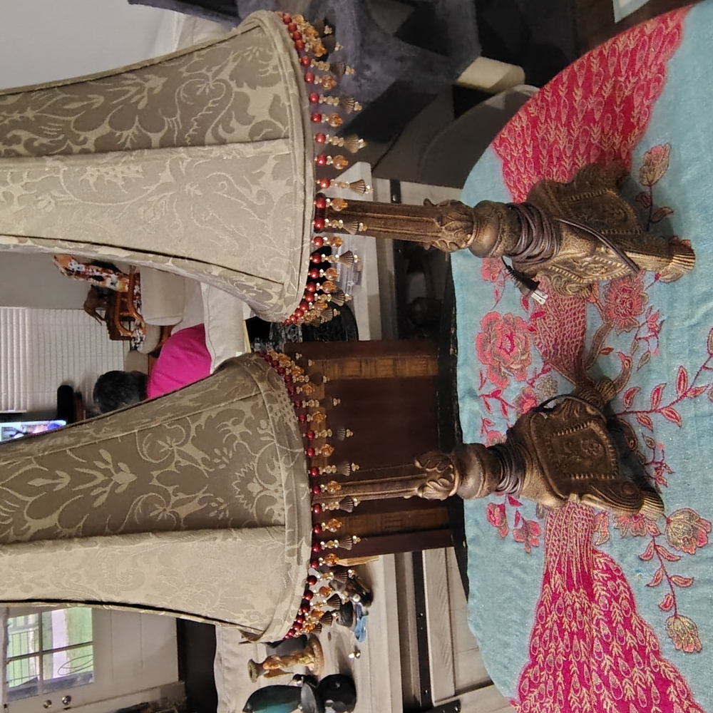 Elegant Beige Table Lamp with Gold Accents